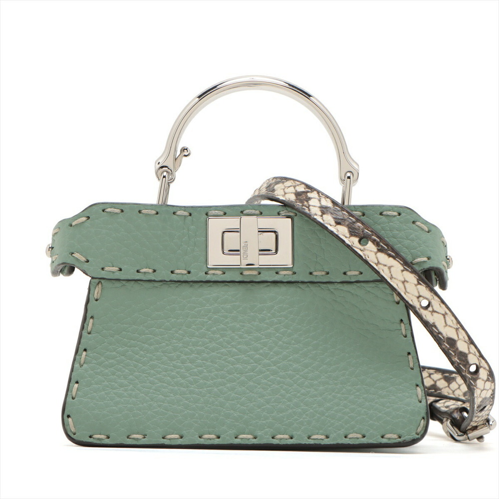 Fendi Peekaboo 2way Python Ic U Green Handbag Lea… - image 2